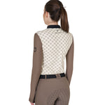 Equestro women's training monogram print polo shirt ls zip - Colore ANTIQUE WHITE (11-0105)/WALNUT (18-1112)