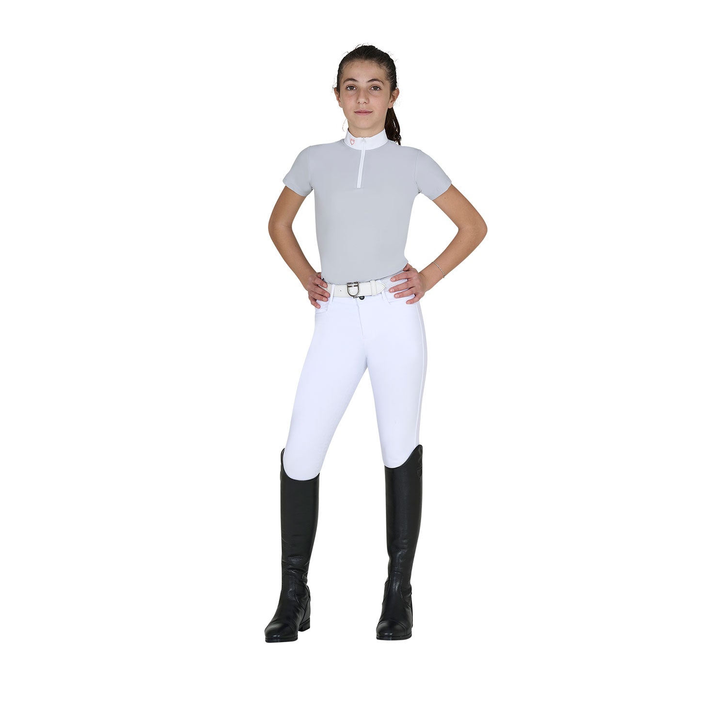 Equestro polo bambina zip manica corta modello lusineh - Colore HARBOR MIST (14-4202)/DESERT FLOWER (15-1435)