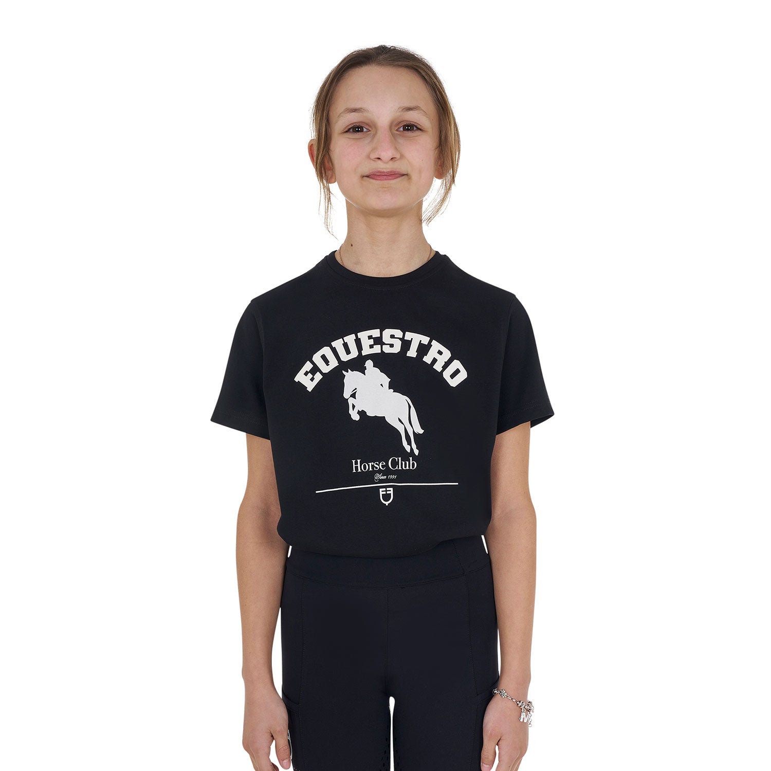 Equestro girl's equestro jumping horse club cotton t-shirt - neutra