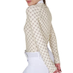 Equestro women's competition monogram print polo shirt ls zip - Colore ANTIQUE WHITE (11-0105)/WALNUT (18-1112)