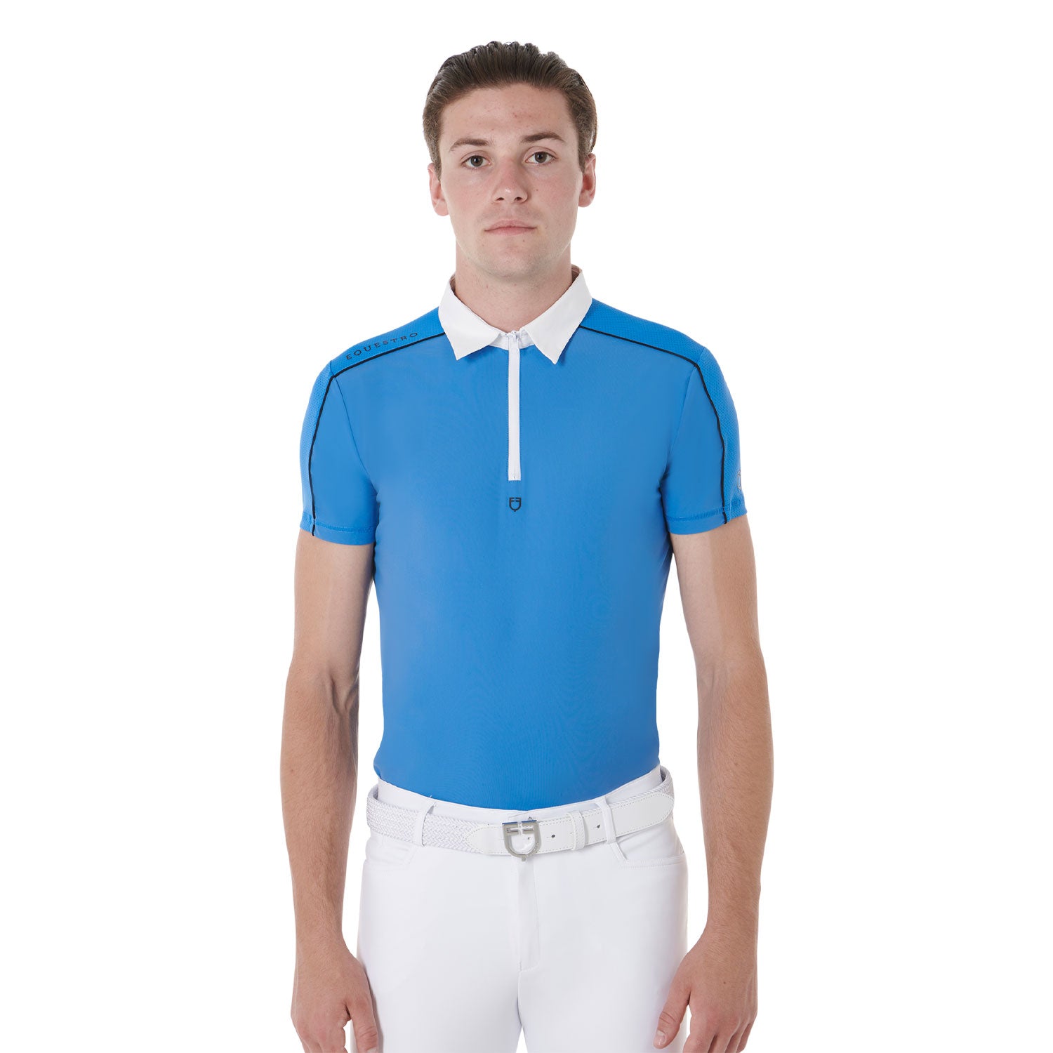 Equestro men's competition polo shirt ss mesh trim - neutra