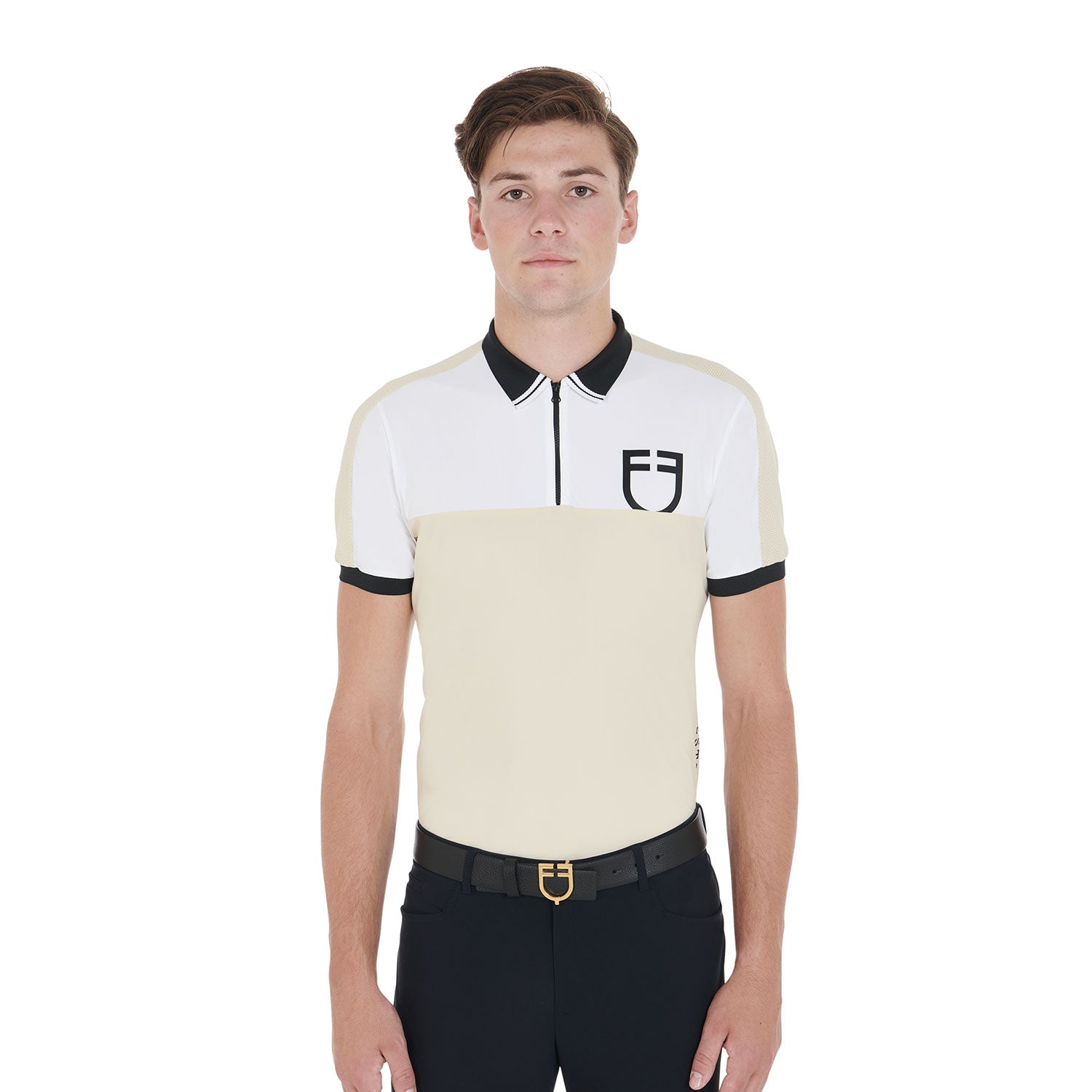 Equestro men's training bicolor polo shirt ss zip - neutra