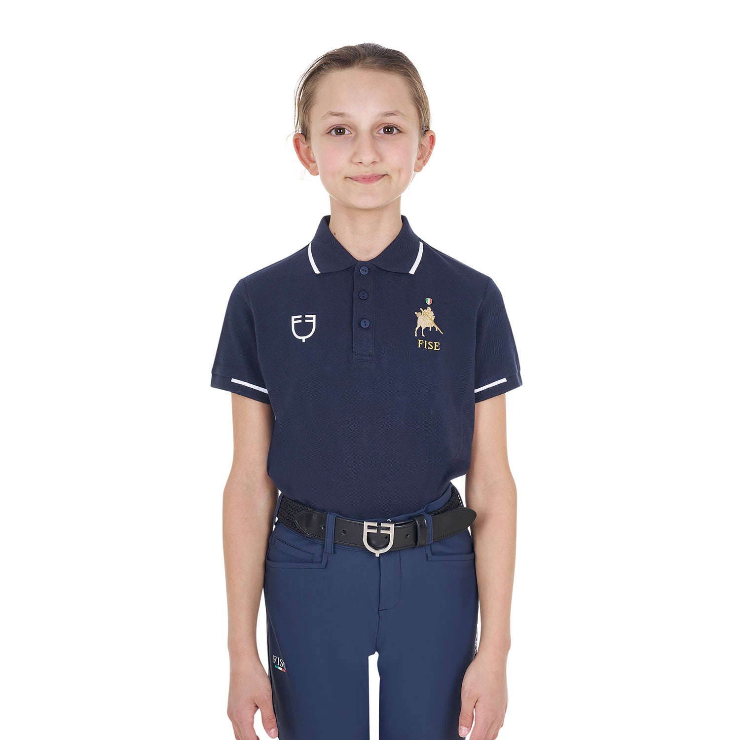 Equestro kid's cotton piquet polo shirt ss buttons equestroxfise - neutra