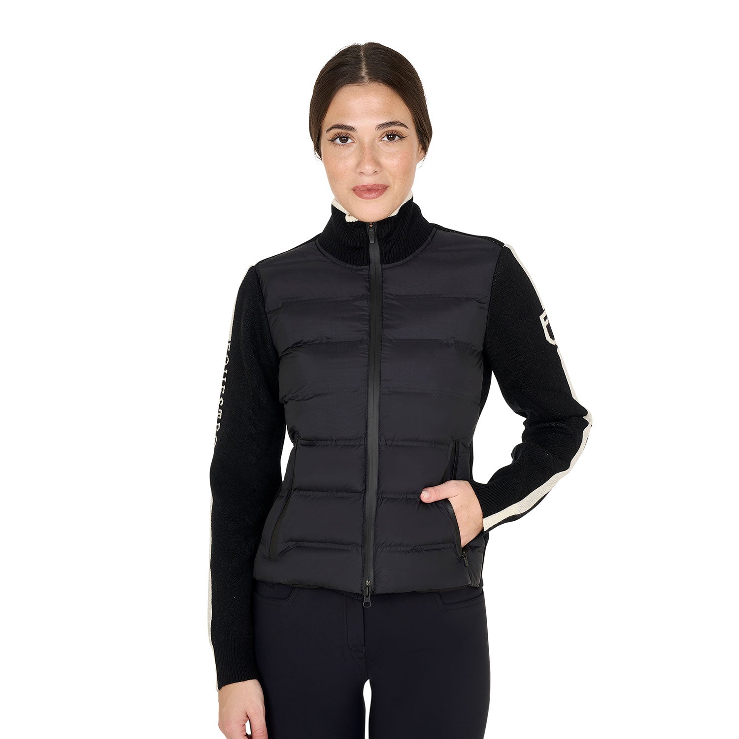 Equestro women's full zip hybrid nylon+ knit jacket - neutra