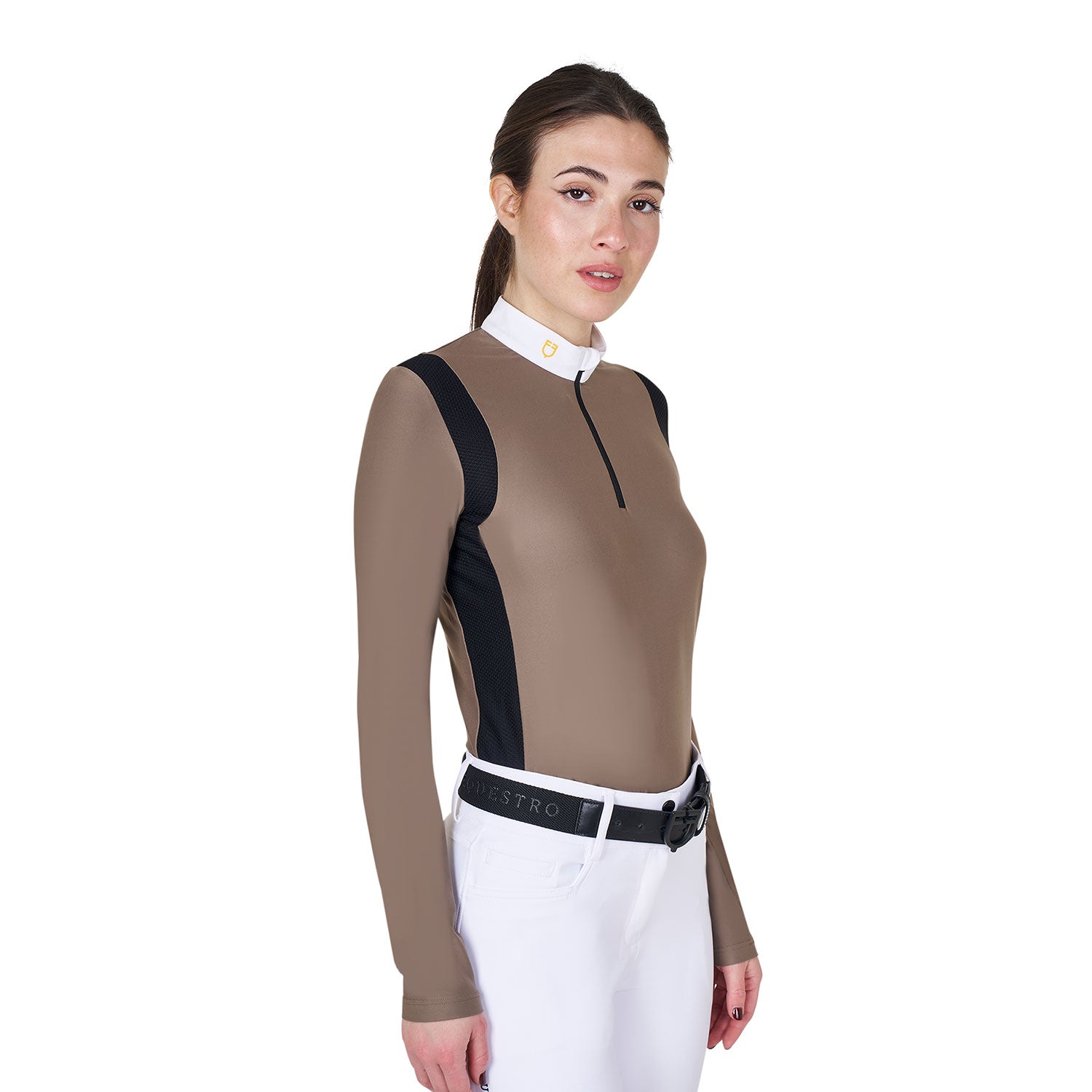 Equestro woman  jersey competition ls zip shirt - Colore WALNUT (18-1112)