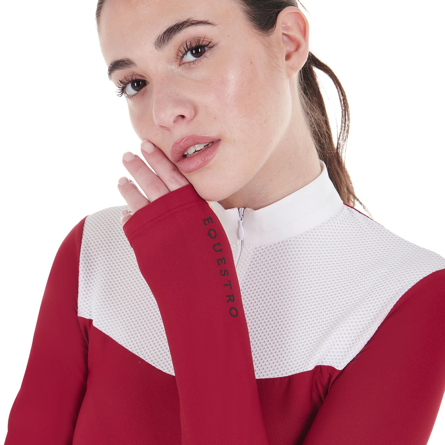 Equestro woman competition ls zip shirt 1/2 mesh - Colore SCOOTER (19-1863)