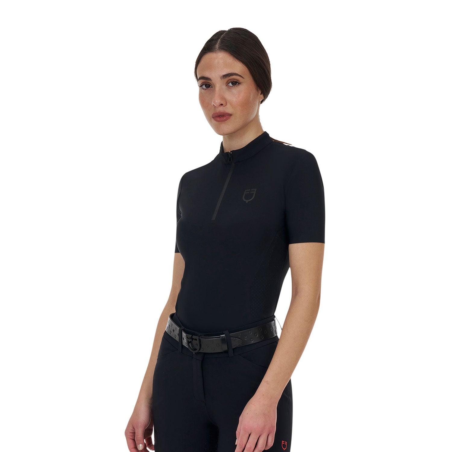 Equestro women's training ridertechnology polo shirt ss with zip - Colore BLACK
