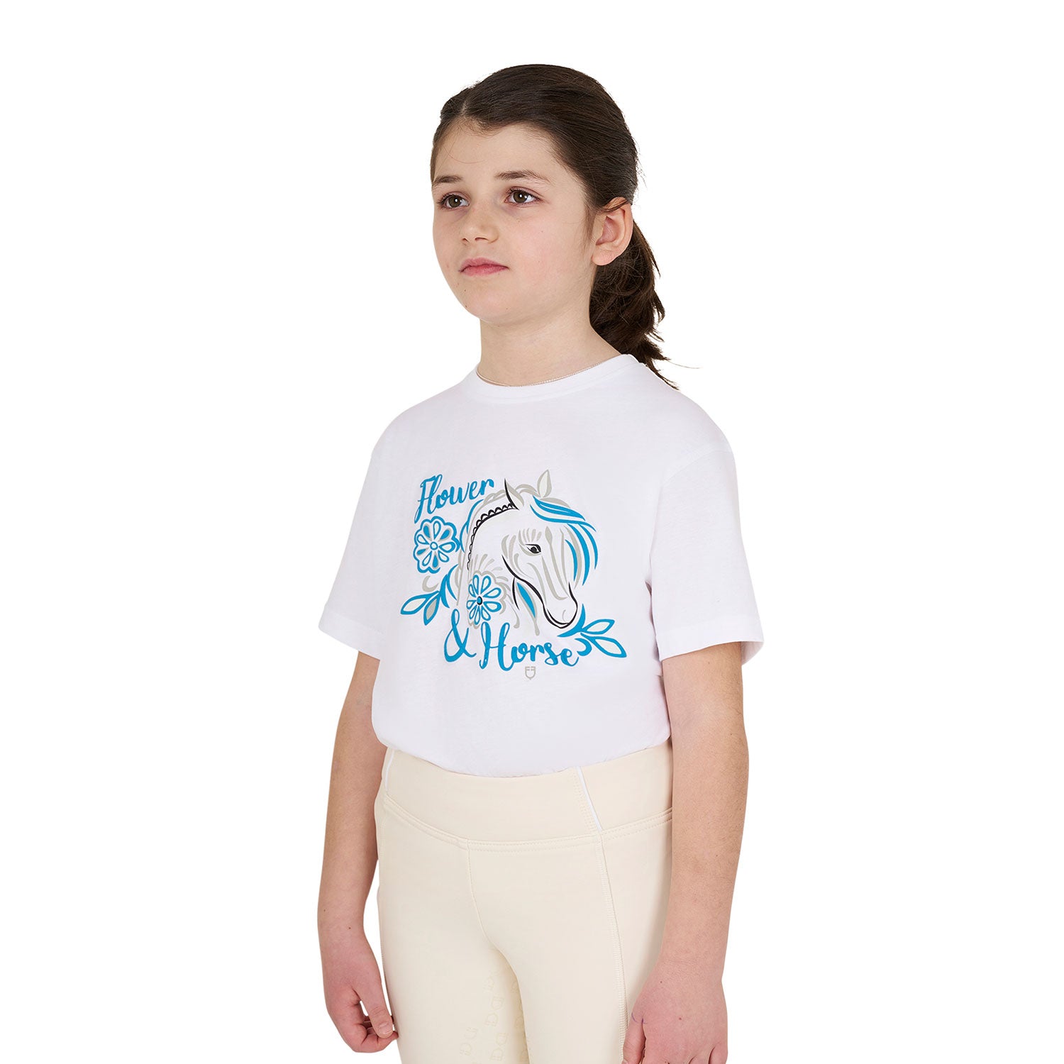 Equestro girl's flower horse cotton t-shirt - Colore WHITE