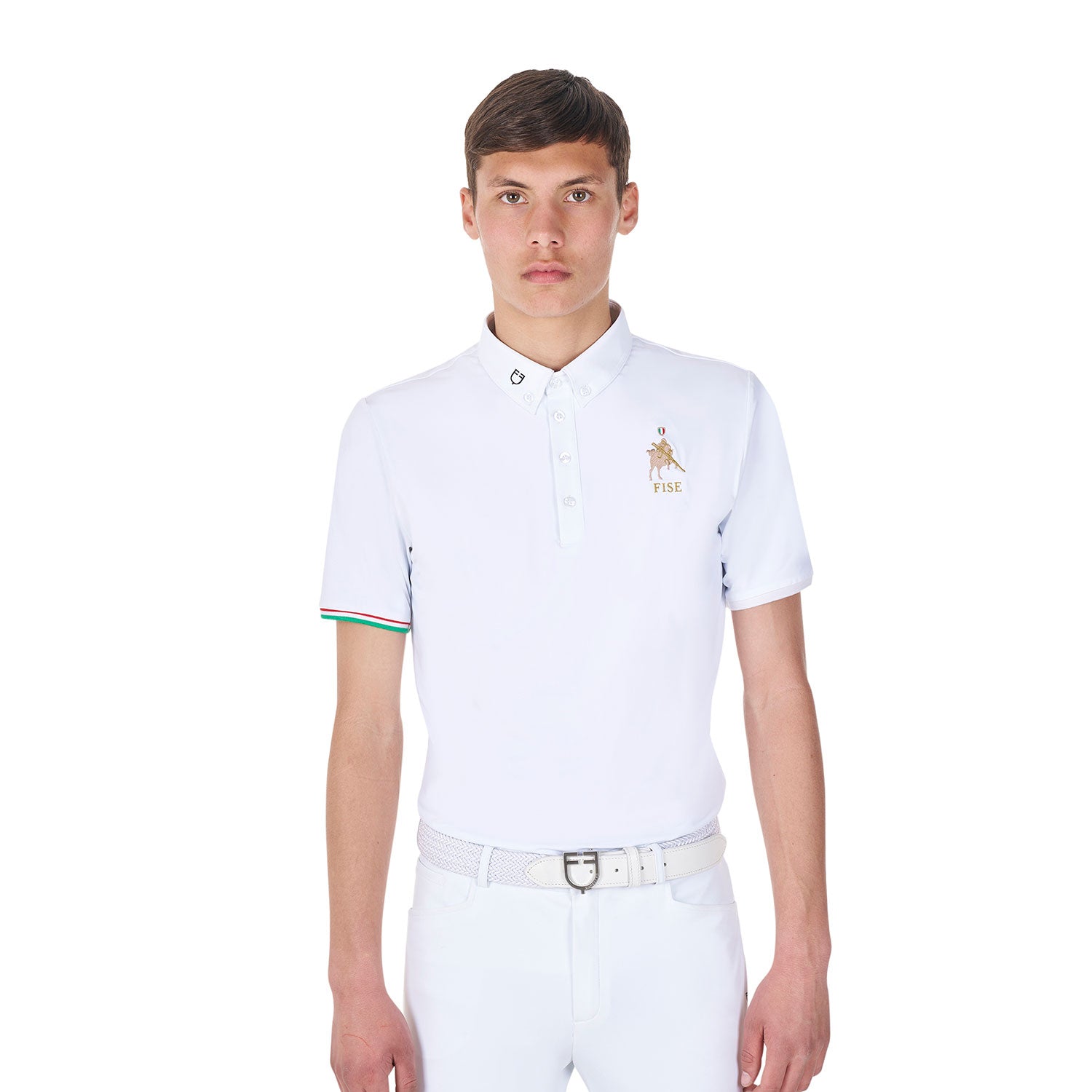 Equestro men's competition polo ss flag buttons equestroxfise - neutra
