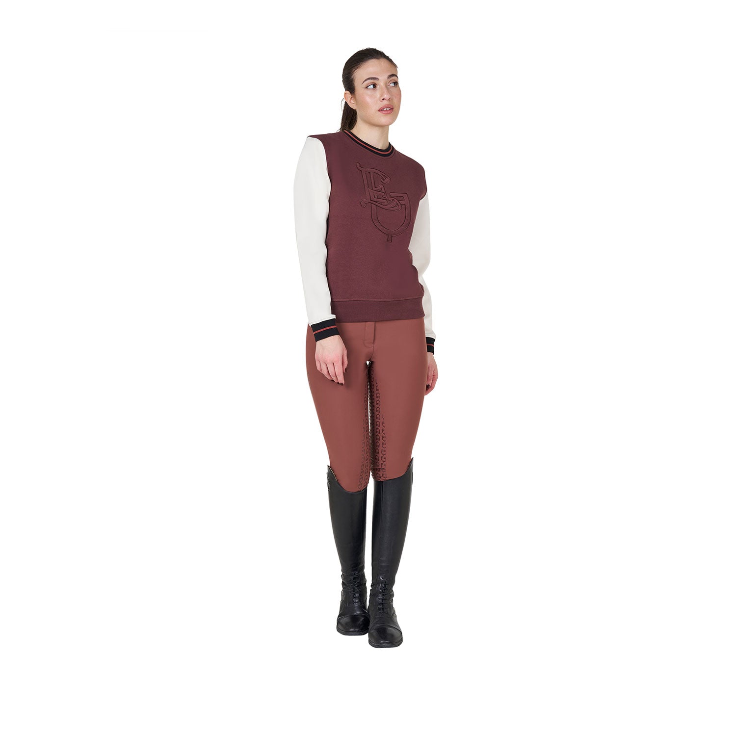 Equestro women's winter eq sweatshirt - Colore MARRON(181415)/ANTIQUE WHITE (11-0105)