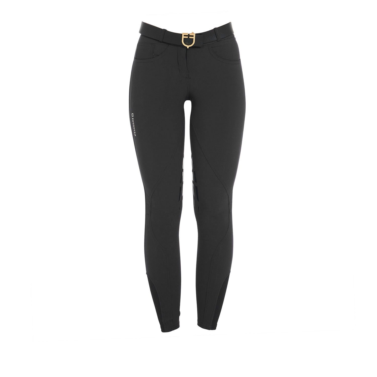 Pantaloni Equitazione donna in tessuto tecnico con grip al ginocchio Equestro Clio BLACK