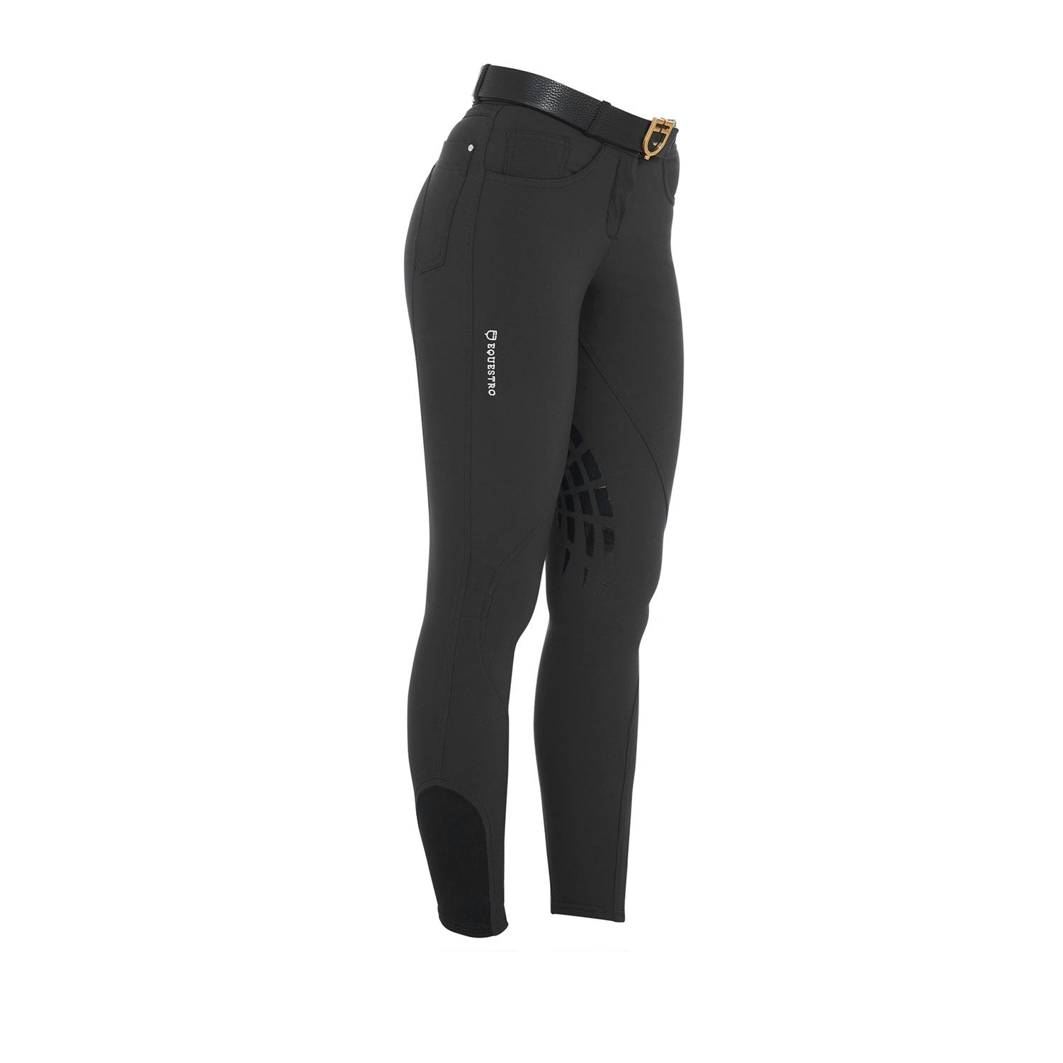 Pantaloni Equitazione donna in tessuto tecnico con grip al ginocchio Equestro Clio BLACK