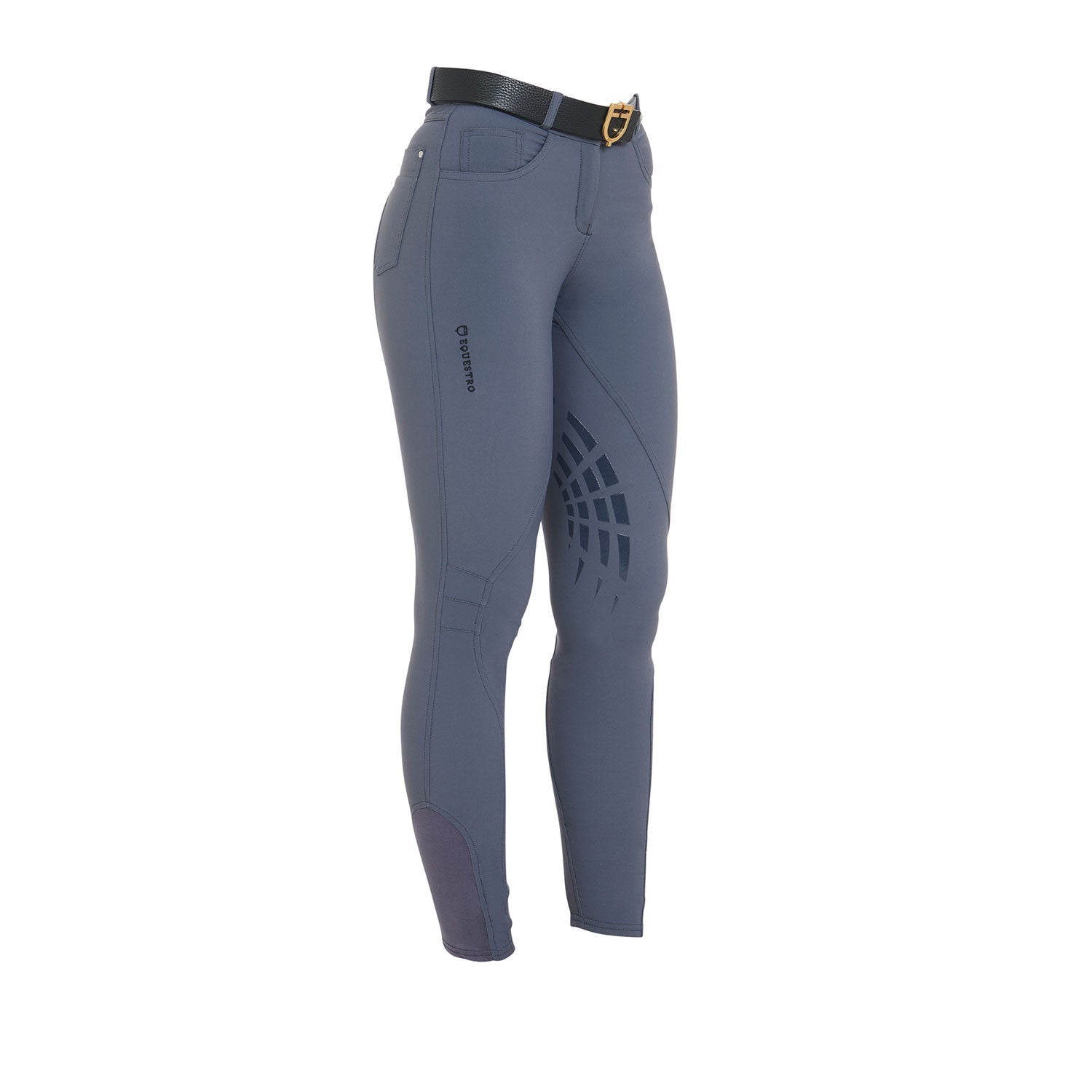 Pantaloni Equitazione donna in tessuto tecnico con grip al ginocchio Equestro Clio GREY