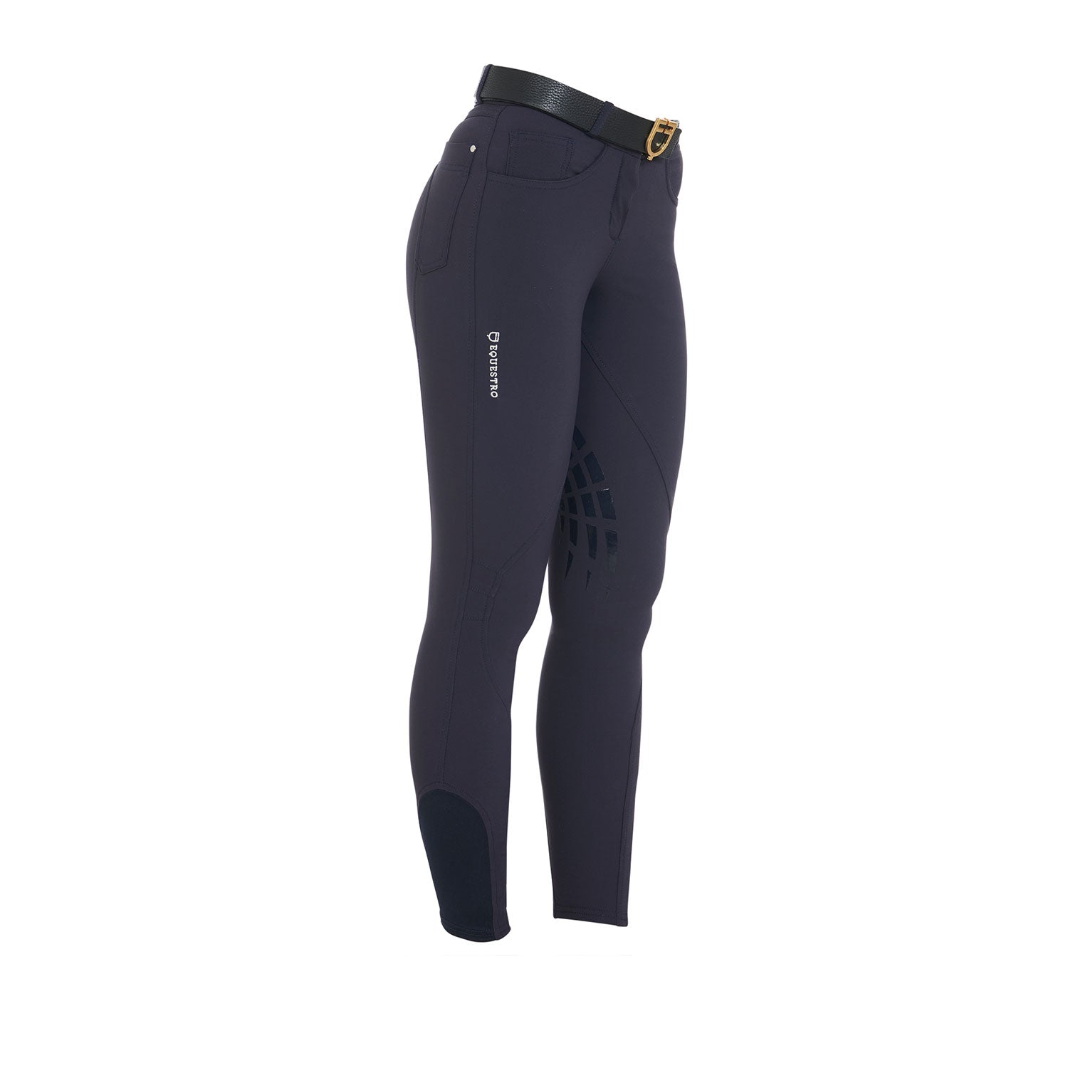 Pantaloni Equitazione donna in tessuto tecnico con grip al ginocchio Equestro Clio BLU NAVY