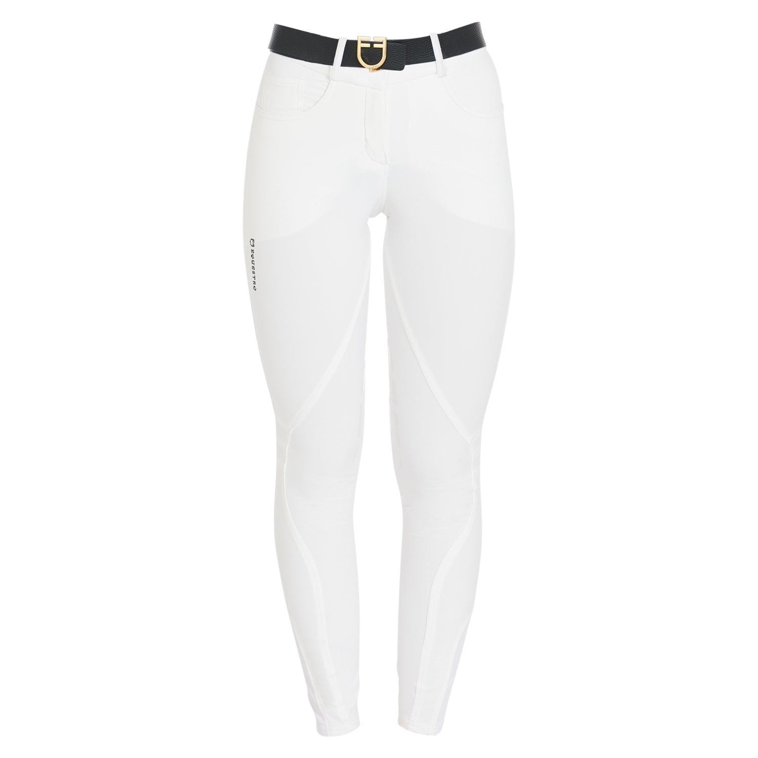 Pantaloni Equitazione donna in tessuto tecnico con grip al ginocchio Equestro Clio White