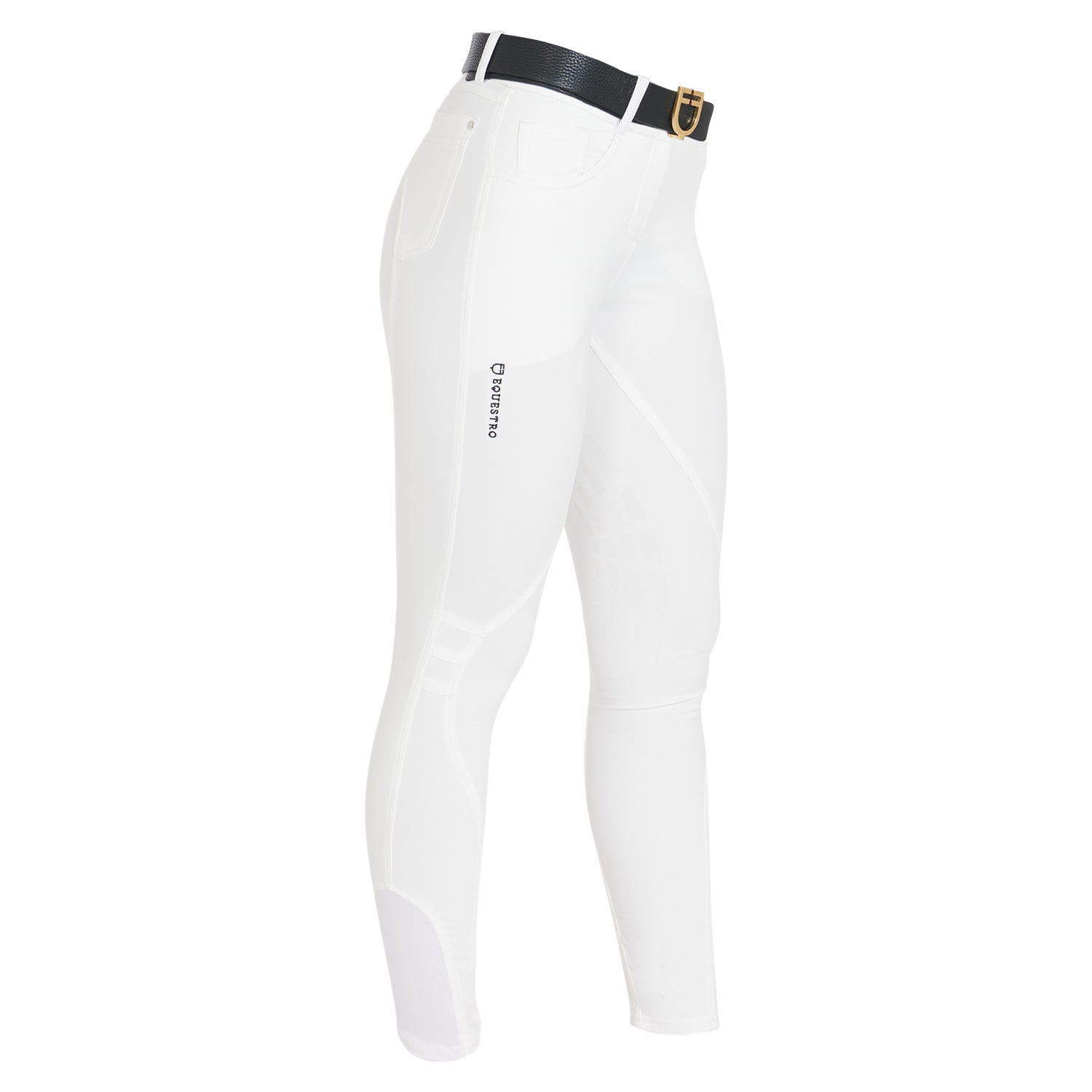 Pantaloni Equitazione donna in tessuto tecnico con grip al ginocchio Equestro Clio White