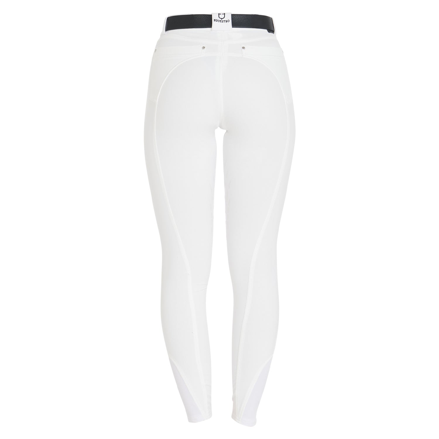 Pantaloni Equitazione donna in tessuto tecnico con grip al ginocchio Equestro Clio White
