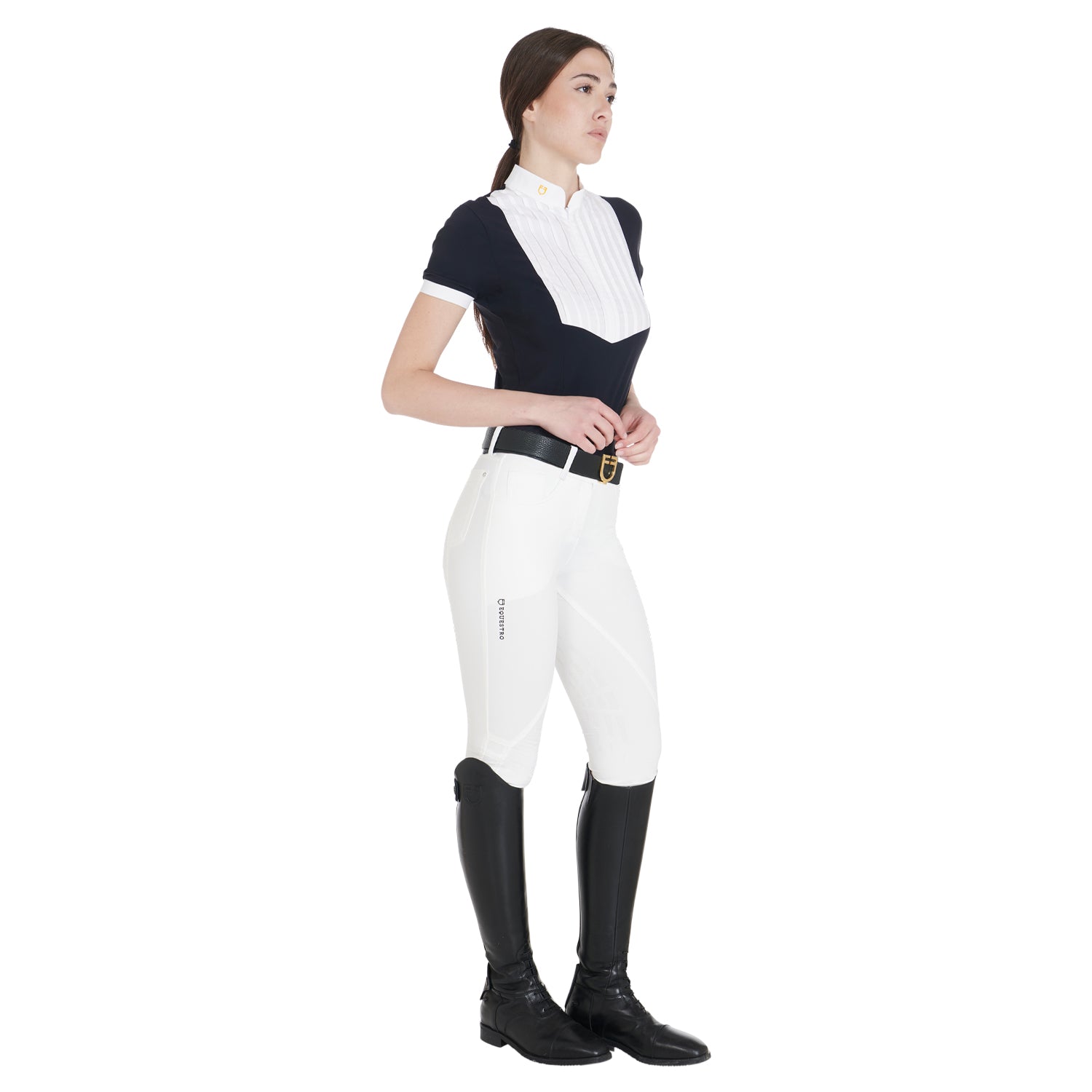 Pantaloni Equitazione donna in tessuto tecnico con grip al ginocchio Equestro Clio White