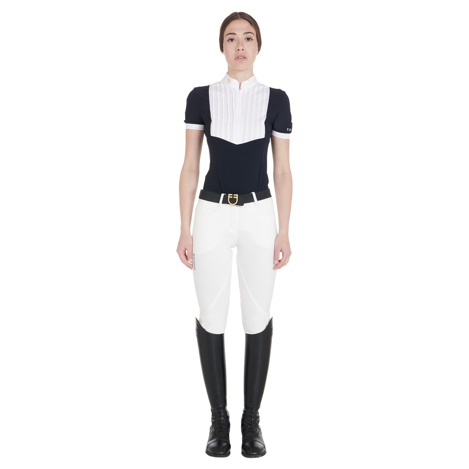 Pantaloni Equitazione donna in tessuto tecnico con grip al ginocchio Equestro Clio White
