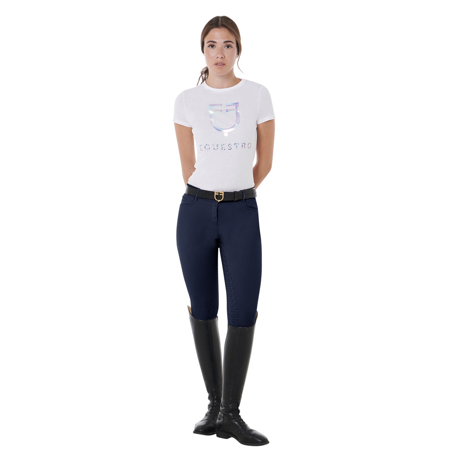 Equestro Pantaloni Donna Full Grip in Tessuto Tecnico