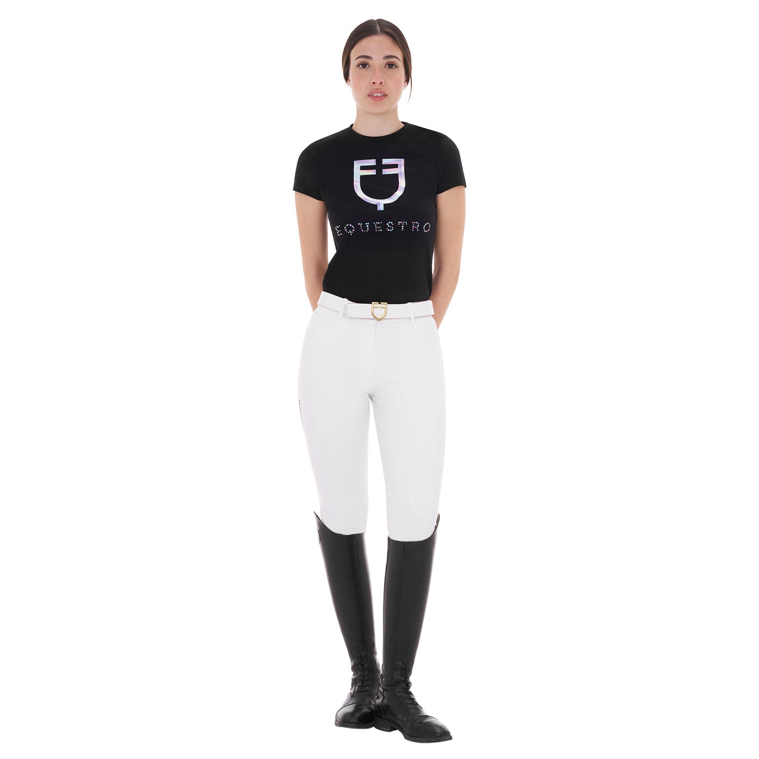 Equestro Pantaloni Donna Full Grip in Tessuto Tecnico