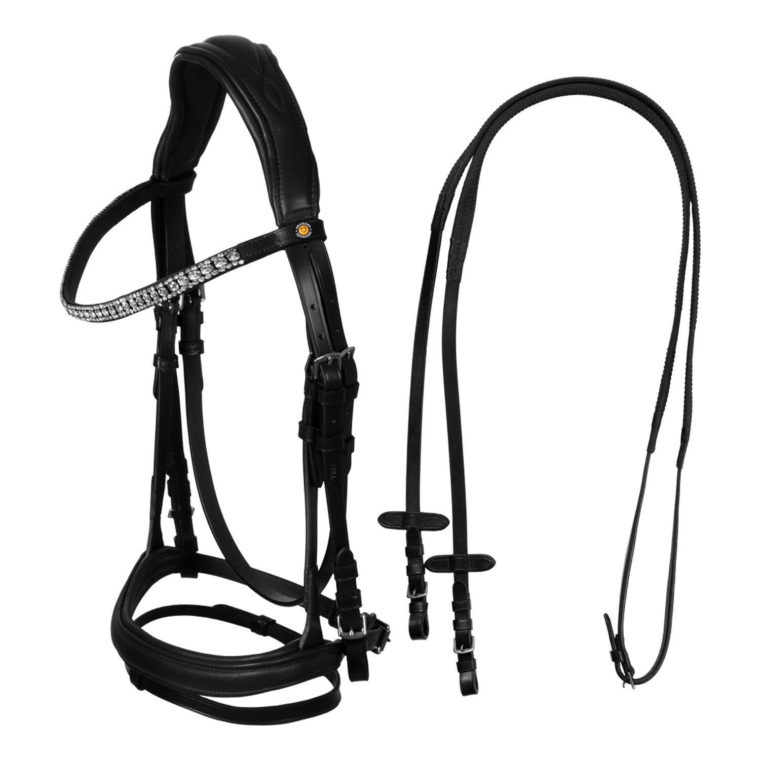Equestro Testiera Nera Anatomica in Pelle con Strass