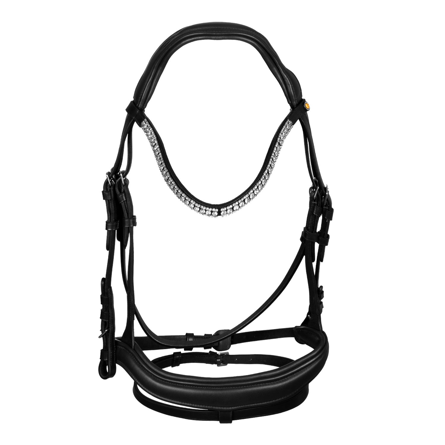 Equestro Testiera Nera Anatomica in Pelle con Strass