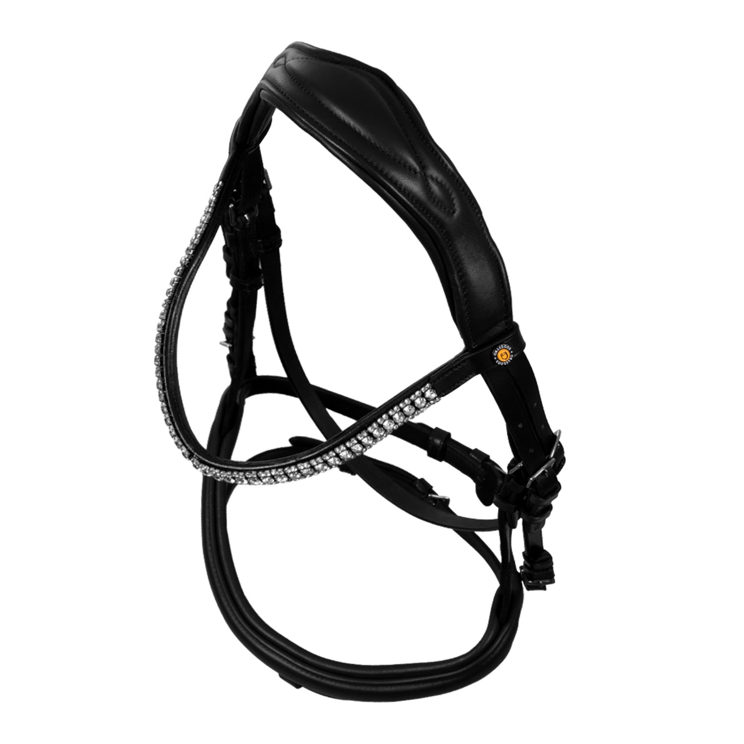 Equestro Testiera Nera Anatomica in Pelle con Strass