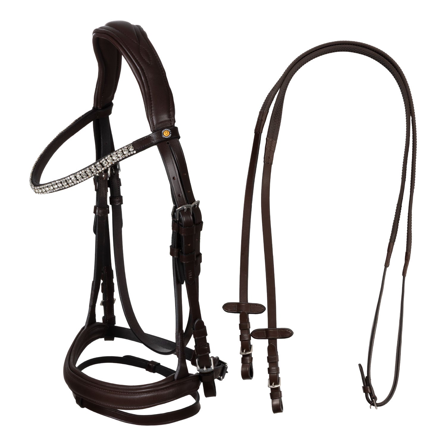 Equestro Testiera Nera Anatomica in Pelle con Strass