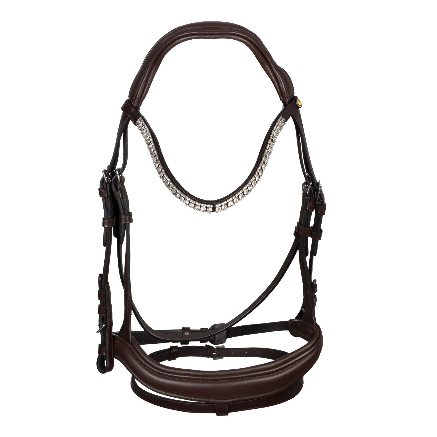 Equestro Testiera Nera Anatomica in Pelle con Strass