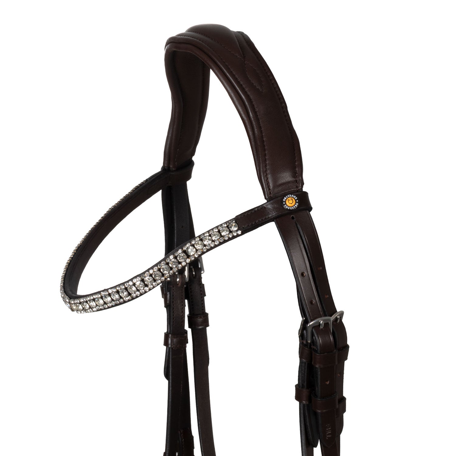 Equestro Testiera Nera Anatomica in Pelle con Strass