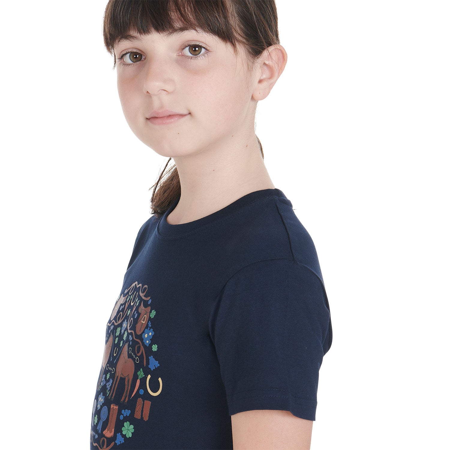 T-shirt bambina Equestro in morbido cotone a mezza manica con decorazione sul petto