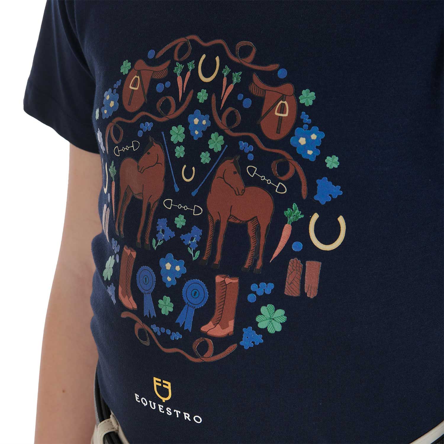 T-shirt bambina Equestro in morbido cotone a mezza manica con decorazione sul petto