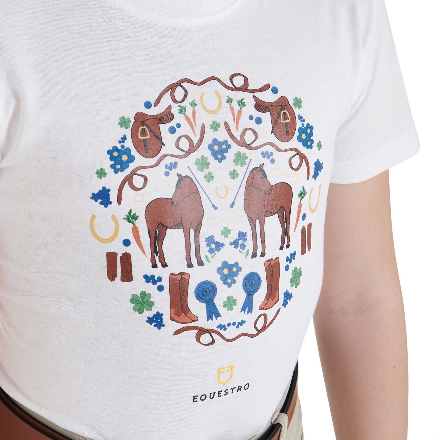 T-shirt bambina Equestro in morbido cotone a mezza manica con decorazione sul petto