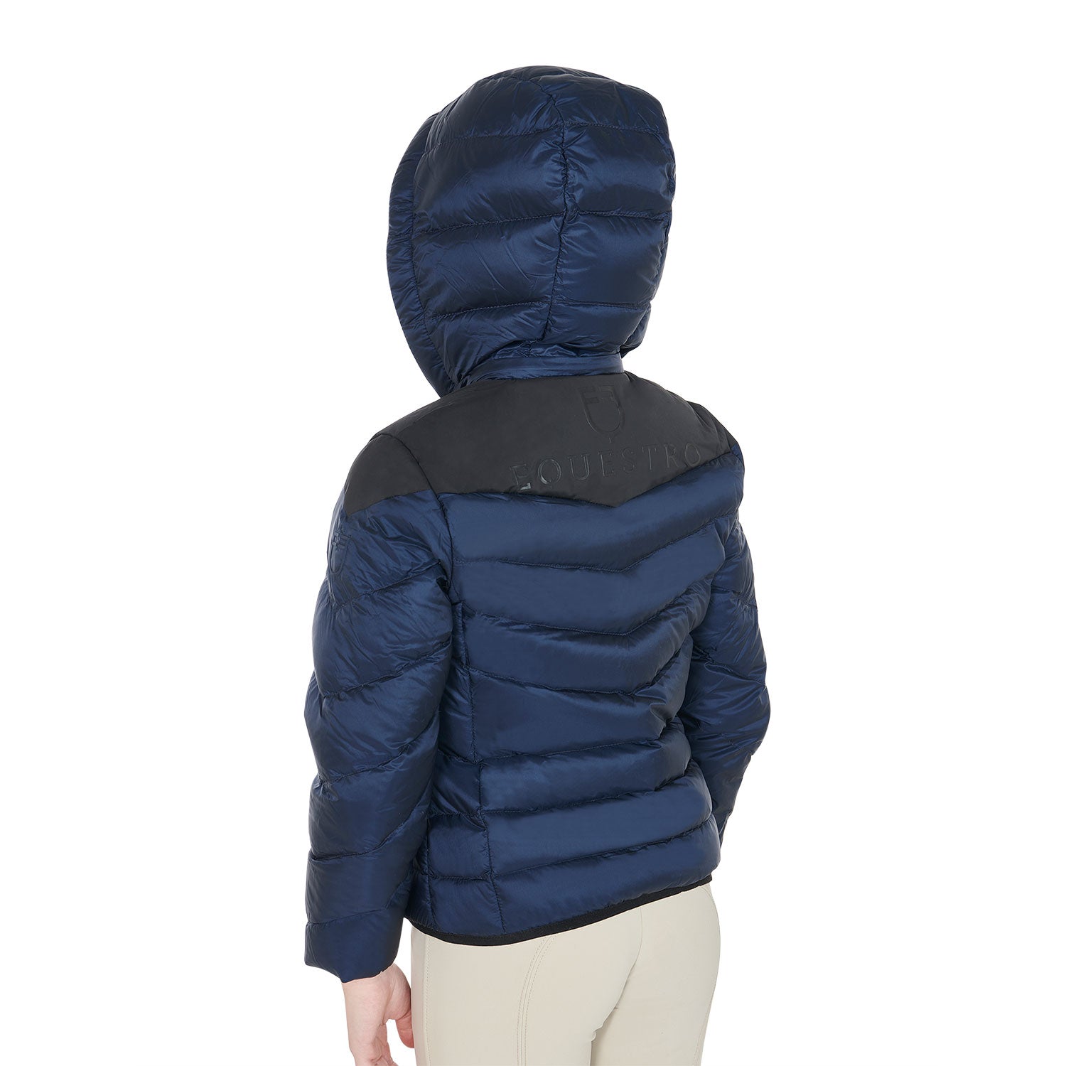 Giacca piumino Equestro slim fit da bambina con cappuccio removibile Blu navy