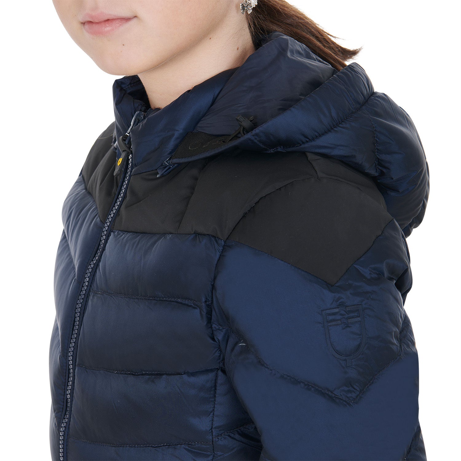 Giacca piumino Equestro slim fit da bambina con cappuccio removibile Blu navy