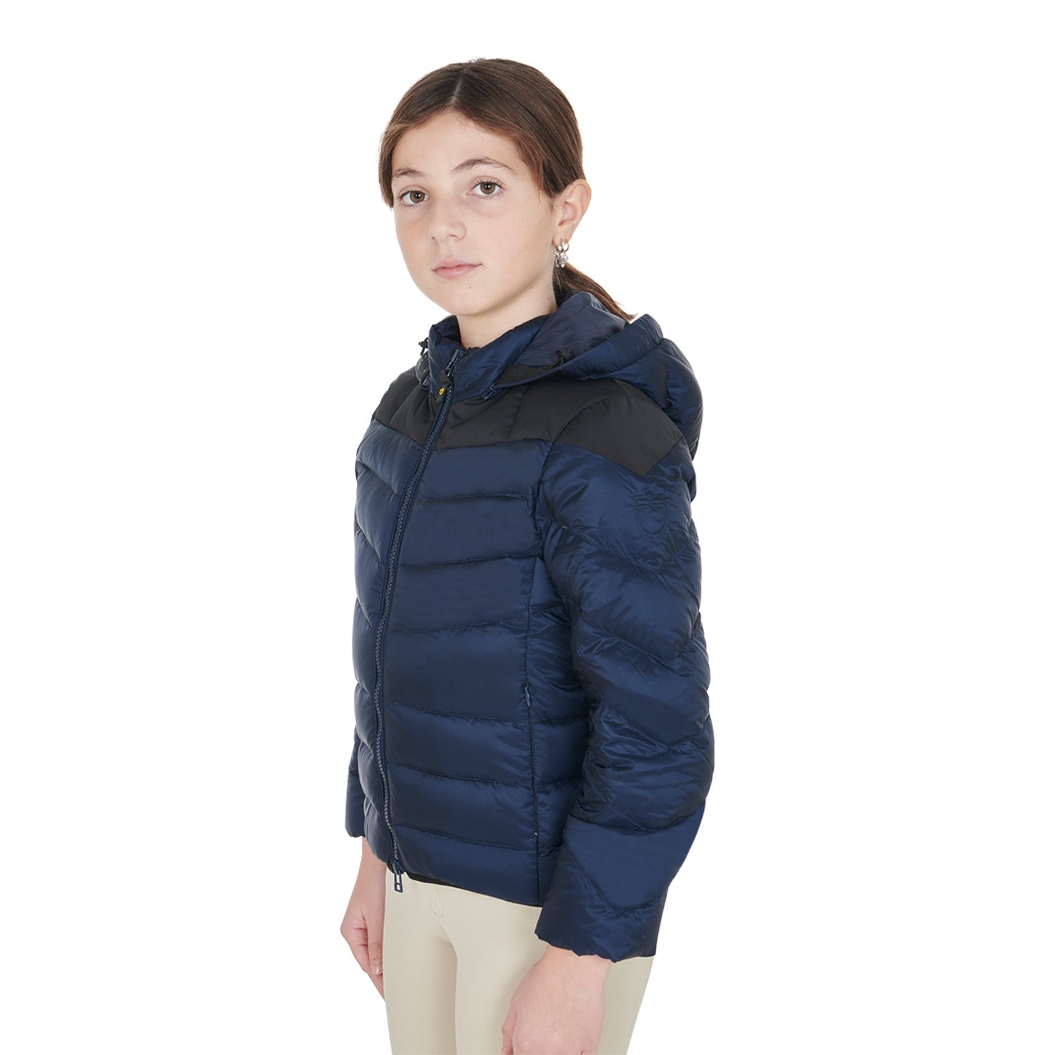 Giacca piumino Equestro slim fit da bambina con cappuccio removibile Blu navy