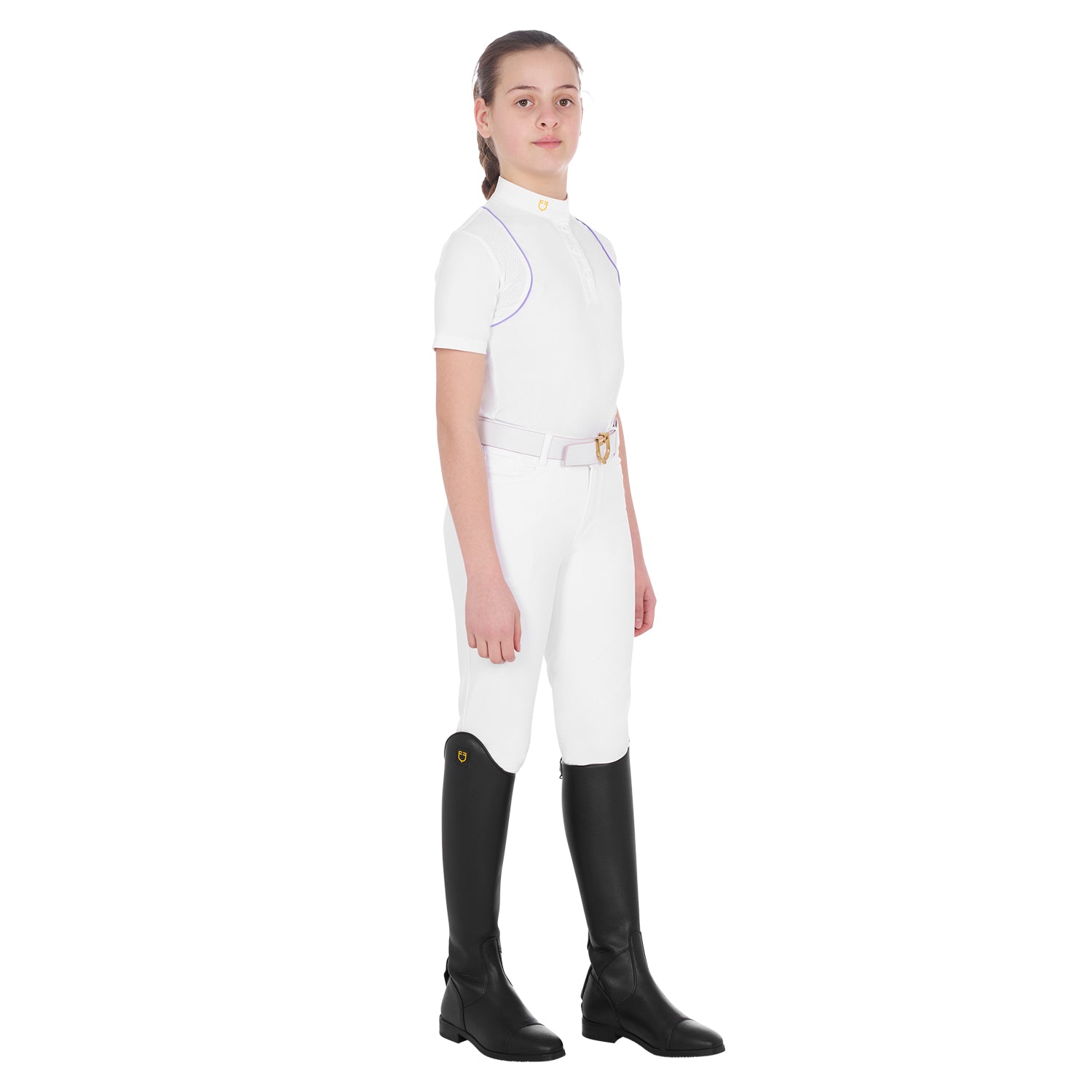 Polo bambina slim fit da concorso Equestro in tessuto tecnico