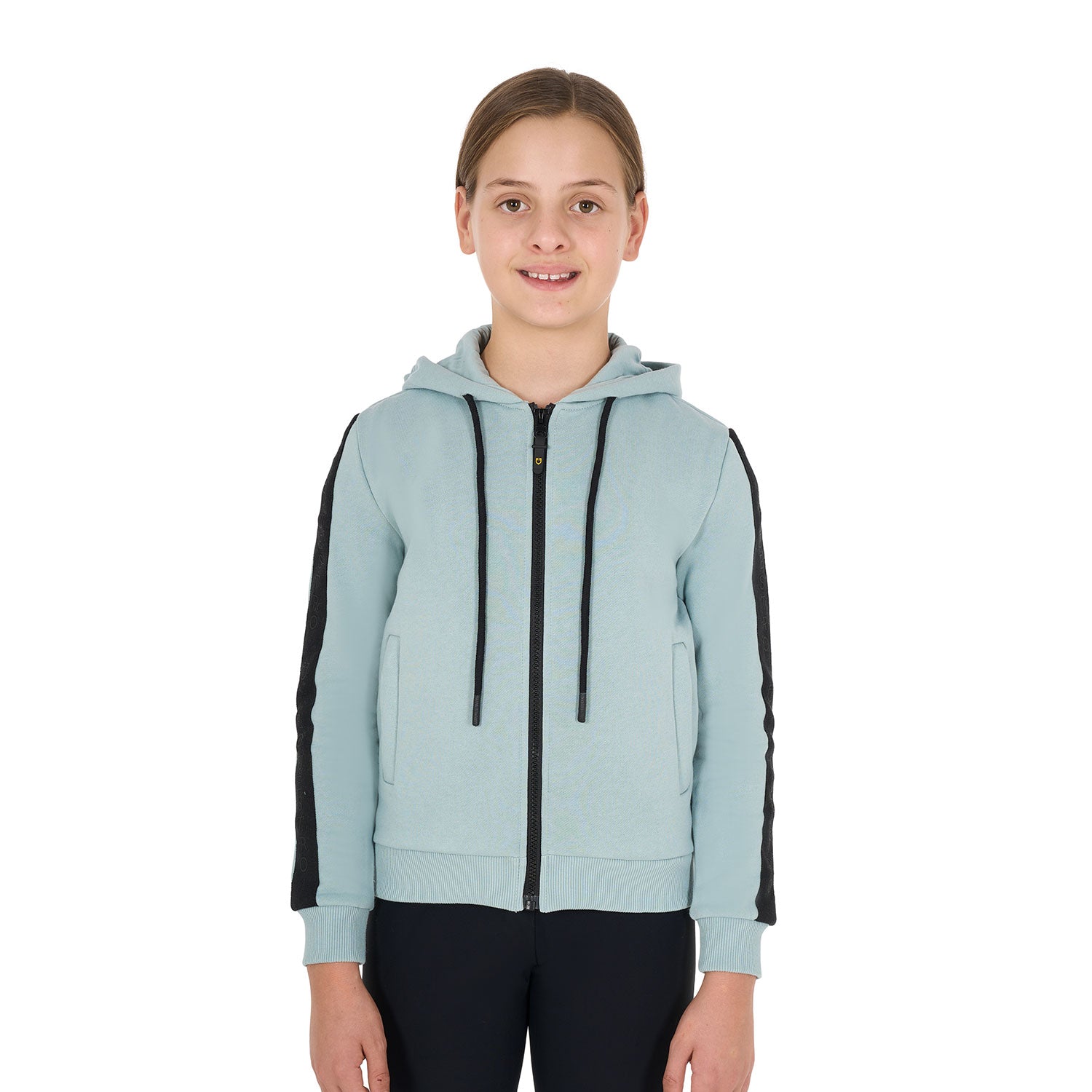 Felpa da bambina in cotone felpato con cappuccio, full zip e Pile Interno