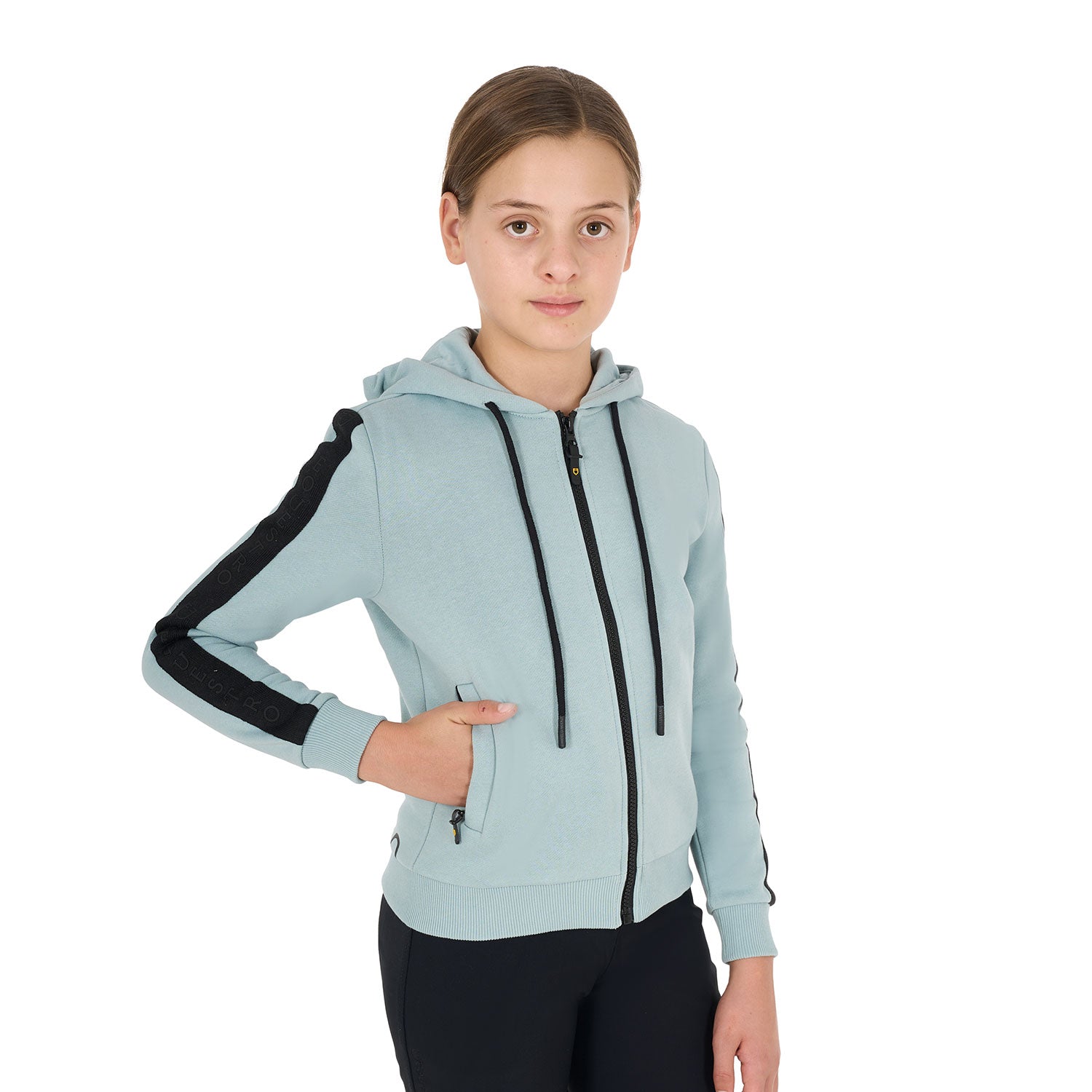 Felpa da bambina in cotone felpato con cappuccio, full zip e Pile Interno