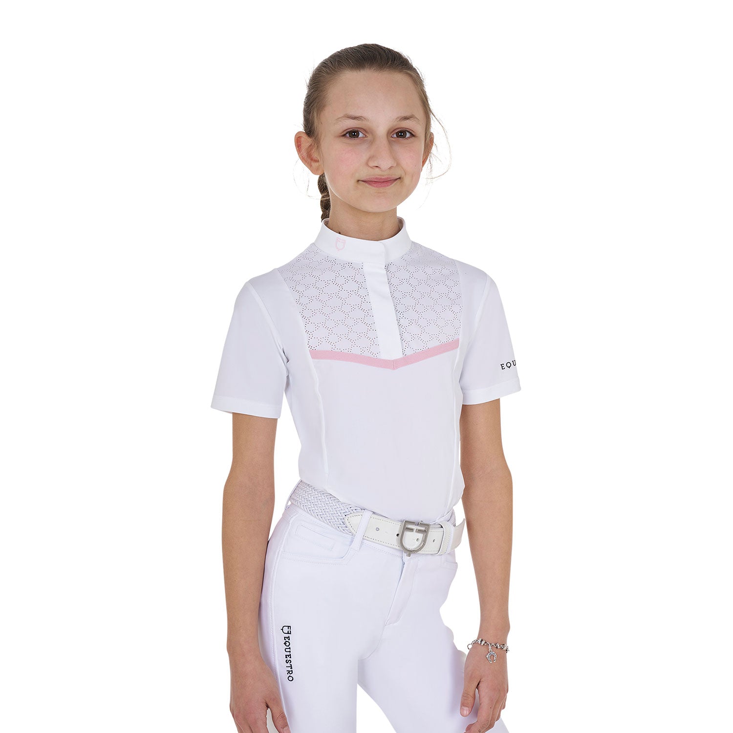 Polo concorso bambina slim fit con inserti traforati sul petto