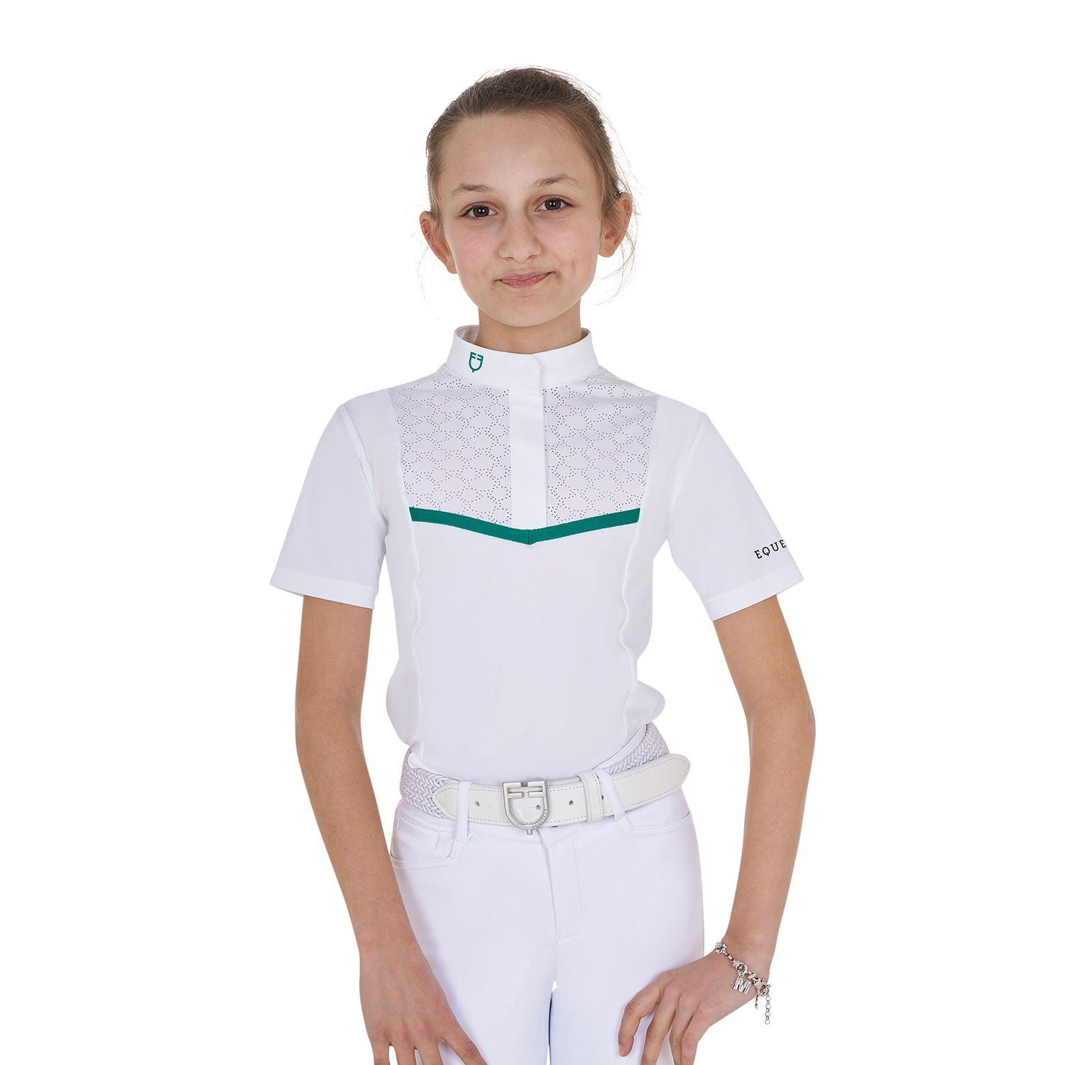 Polo concorso bambina slim fit con inserti traforati sul petto