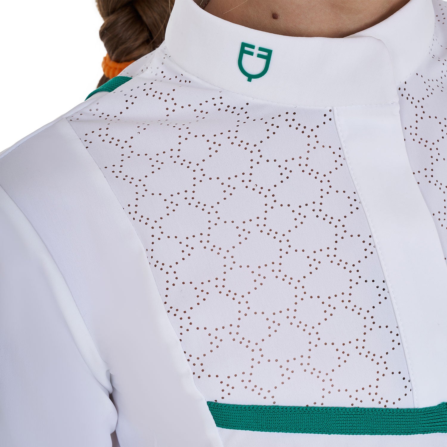 Polo concorso bambina slim fit con inserti traforati sul petto