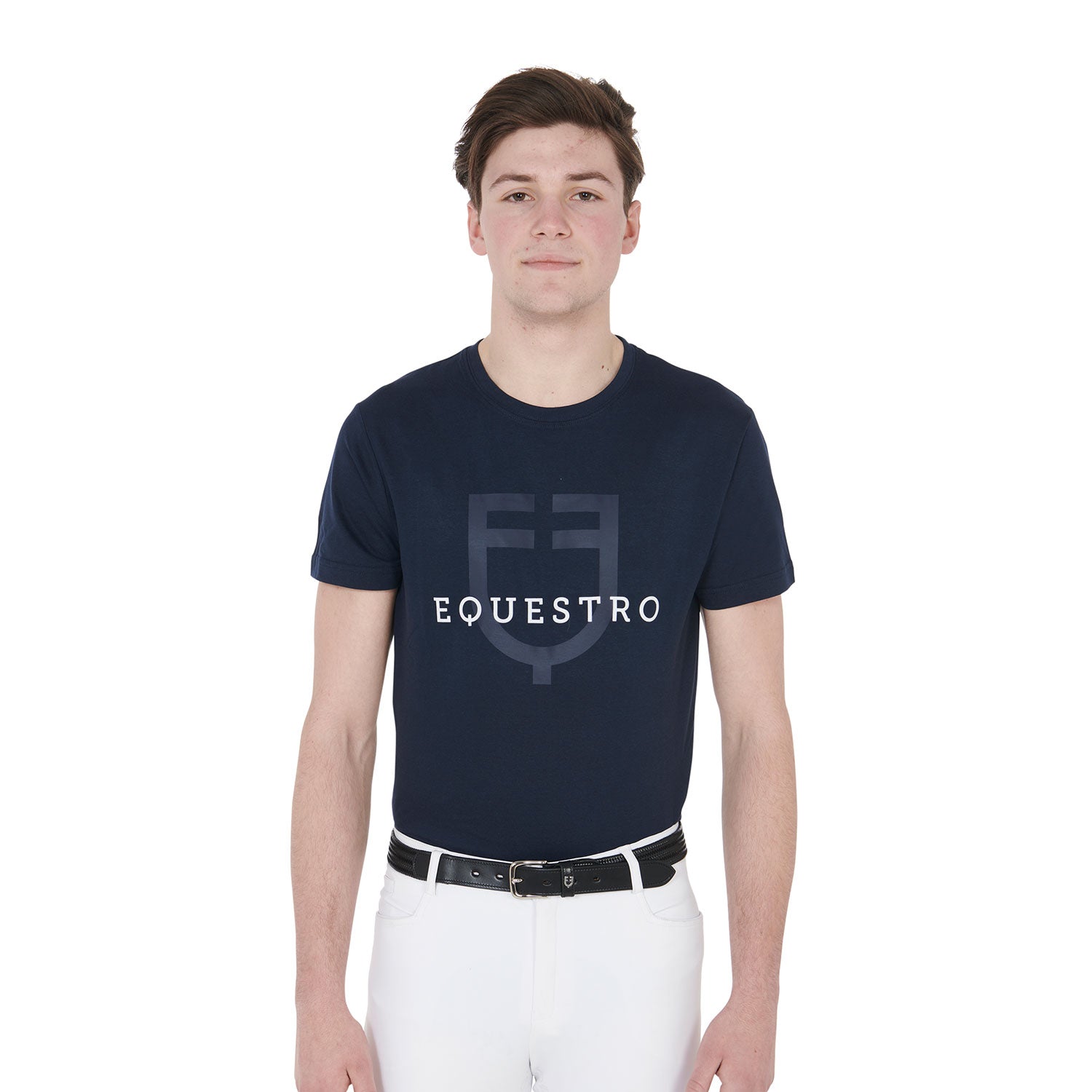 T-shirt uomo slim fit in cotone a mezza manica con logo Equestro