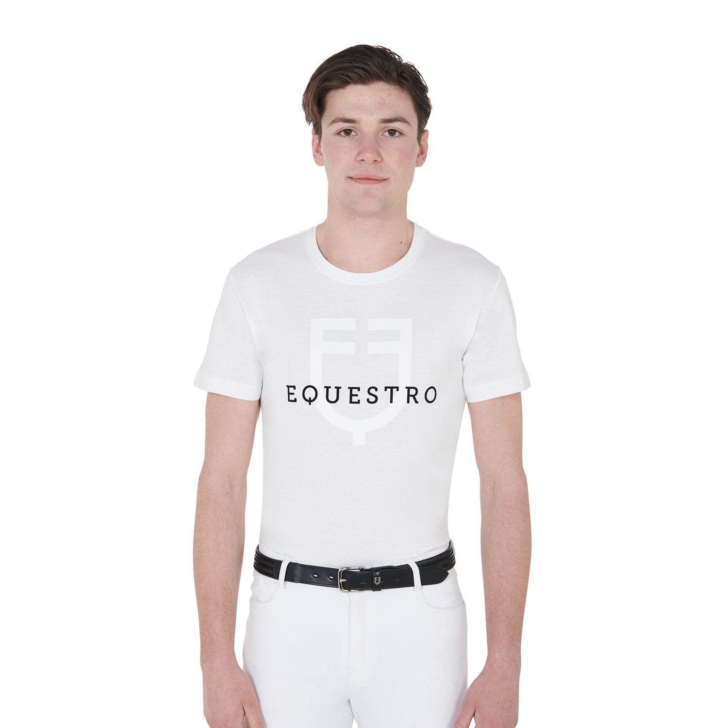 T-shirt uomo slim fit in cotone a mezza manica con logo Equestro