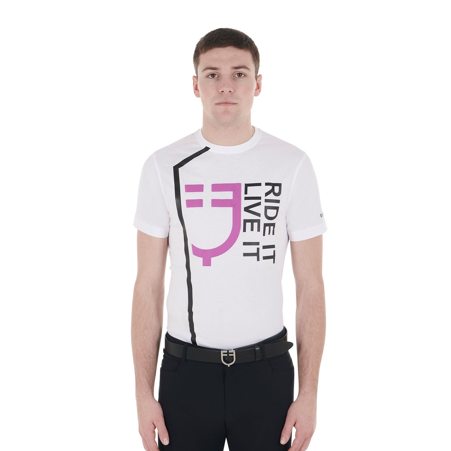 Equestro T Shirt da Uomo Slim Fit con Logo Ride It Live