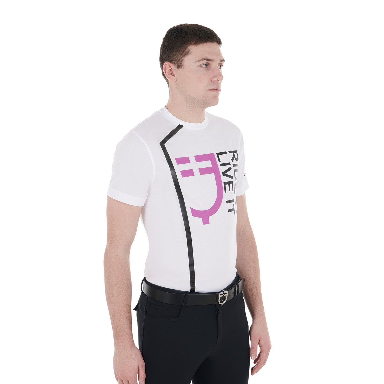 Equestro T Shirt da Uomo Slim Fit con Logo Ride It Live