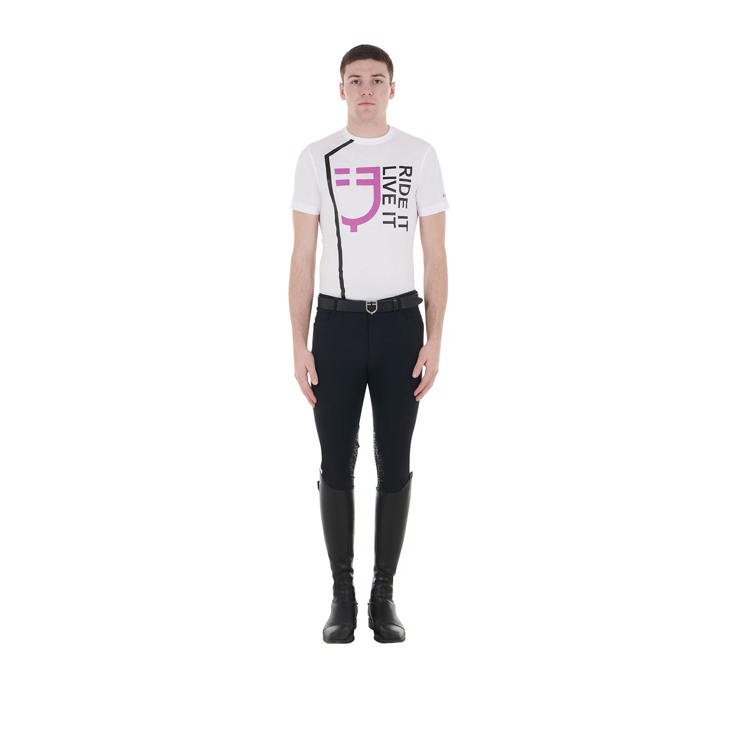 Equestro T Shirt da Uomo Slim Fit con Logo Ride It Live