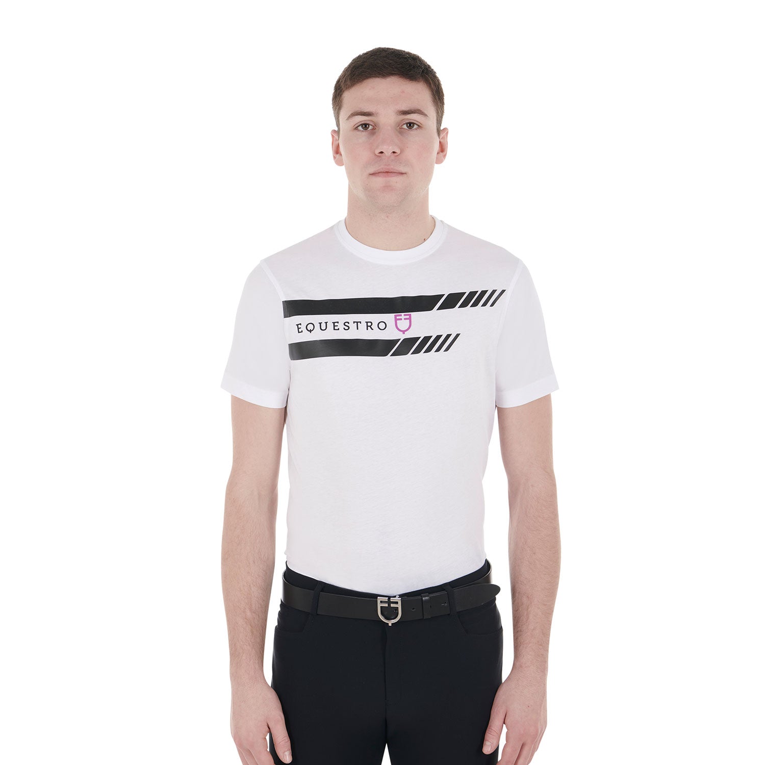 Equestro T Shirt da Uomo Slim Fit con Logo Viola e Dettagli Neri