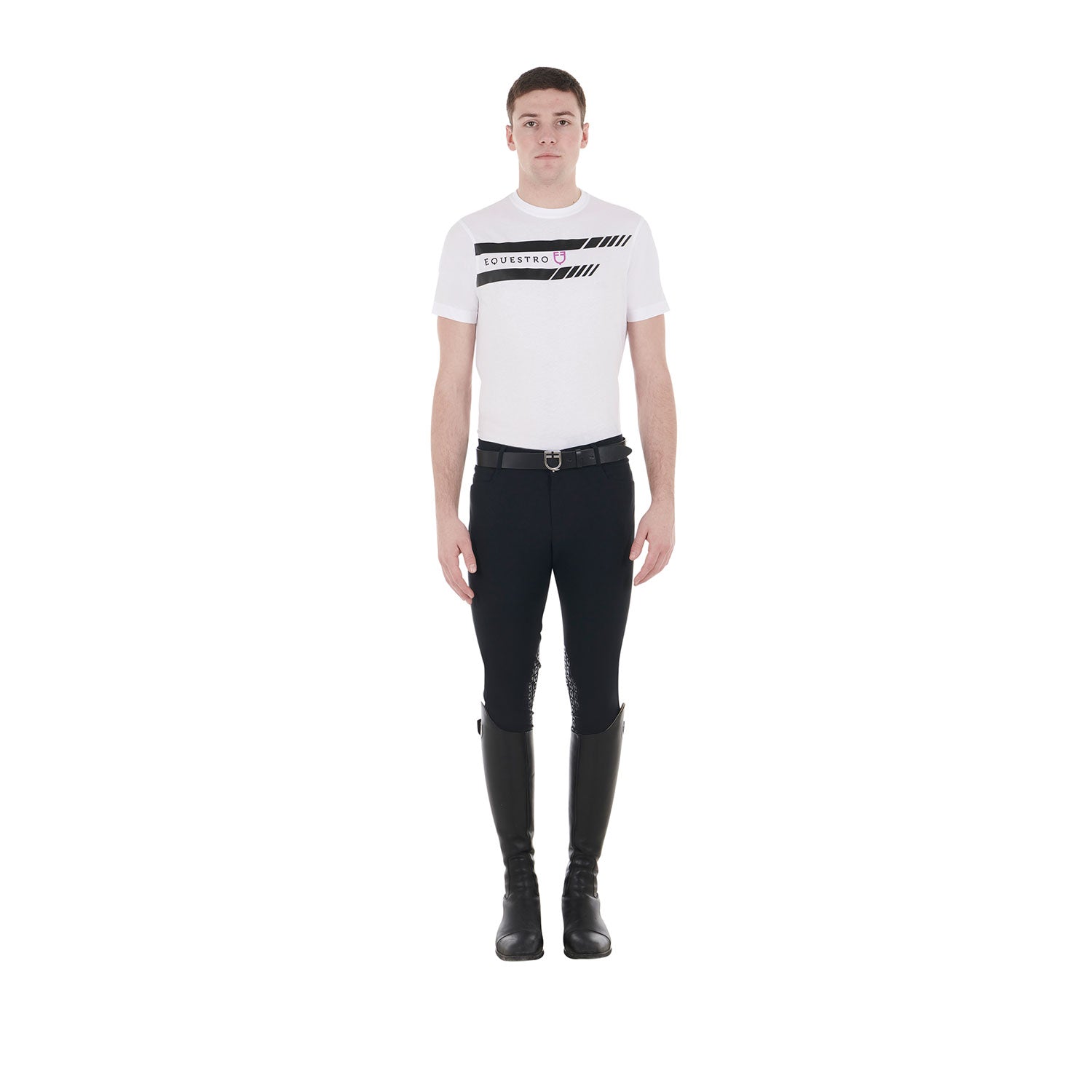 Equestro T Shirt da Uomo Slim Fit con Logo Viola e Dettagli Neri